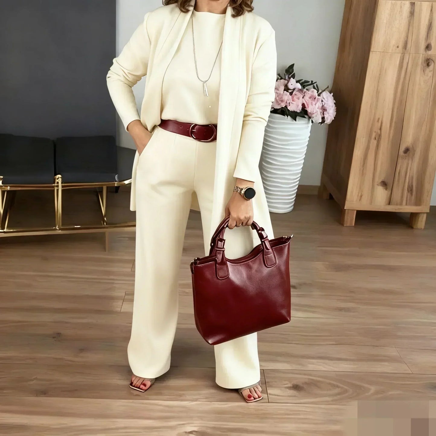 ⏳Zeitlich begrenztes Sonderangebot⏰💃Elegantes 3-teiliges Set bestehend aus langem Cardigan, Oberteil und Hose💞