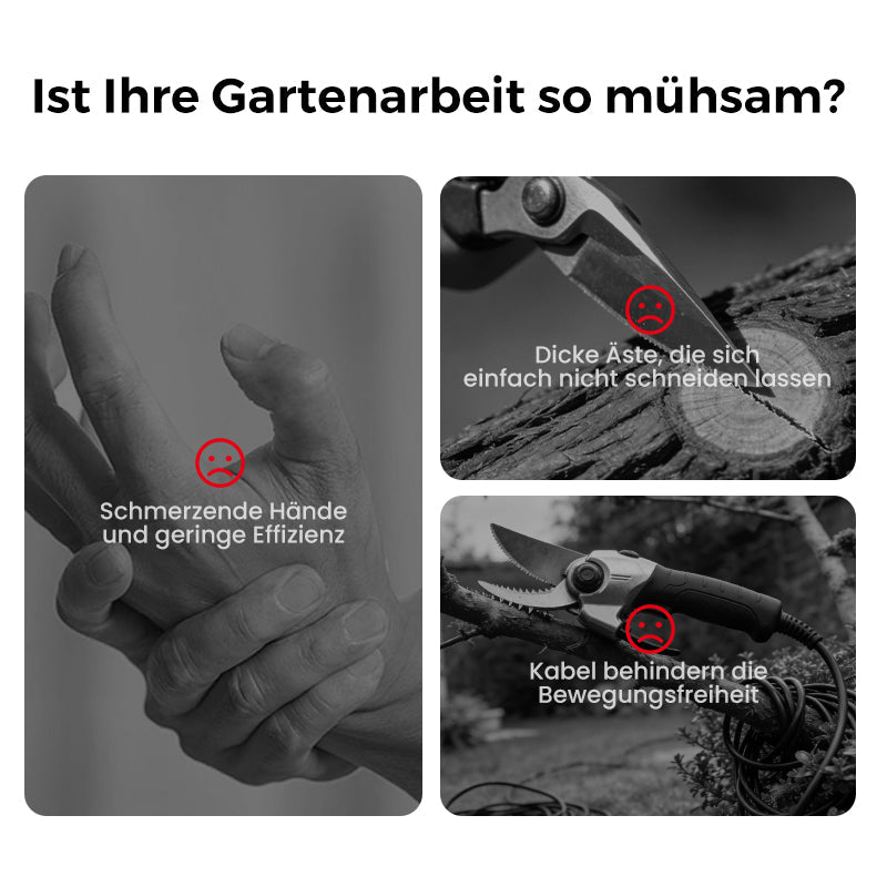 ELEKTRISCHE GARTENSCHEERE - Akku & 10mm Schnittkapazität, 2h Schnellladung, Ergonomisch für Garten und Obstgarten 🌿🔋