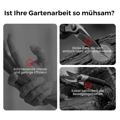 ELEKTRISCHE GARTENSCHEERE - Akku & 10mm Schnittkapazität, 2h Schnellladung, Ergonomisch für Garten und Obstgarten 🌿🔋
