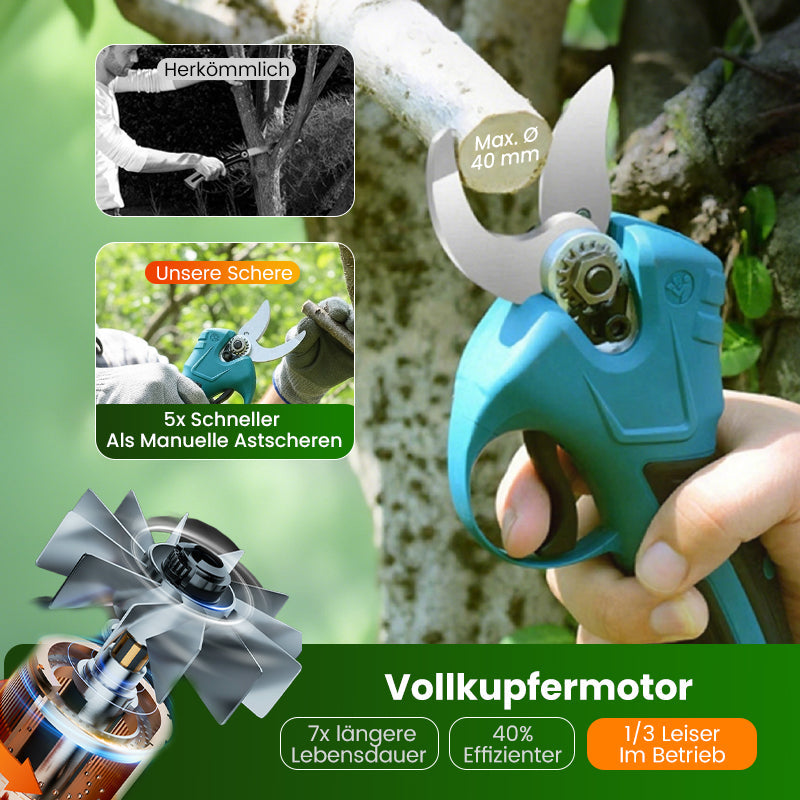 ELEKTRISCHE GARTENSCHEERE - Akku & 10mm Schnittkapazität, 2h Schnellladung, Ergonomisch für Garten und Obstgarten 🌿🔋