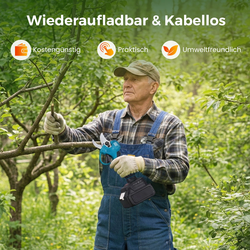 ELEKTRISCHE GARTENSCHEERE - Akku & 10mm Schnittkapazität, 2h Schnellladung, Ergonomisch für Garten und Obstgarten 🌿🔋