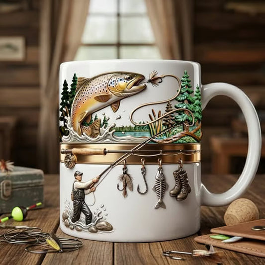 Keramik-Kaffeetasse mit Fischermotiv
