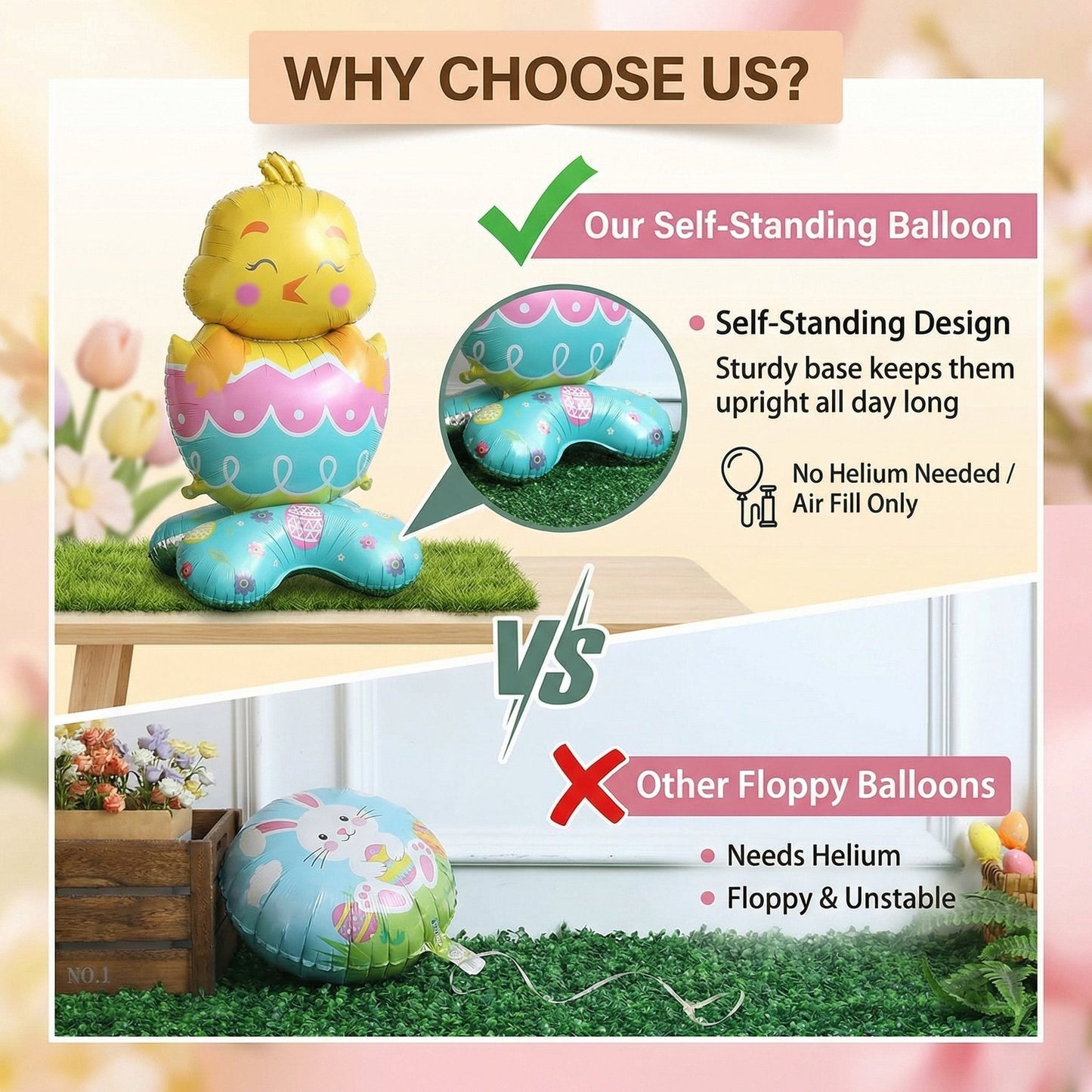 🎁 Oster-Frühbucher-Sale : €9.99!!🐰 Riesen 3D-Steh-Hase-Ballon – selbststehend für festliche Stimmung