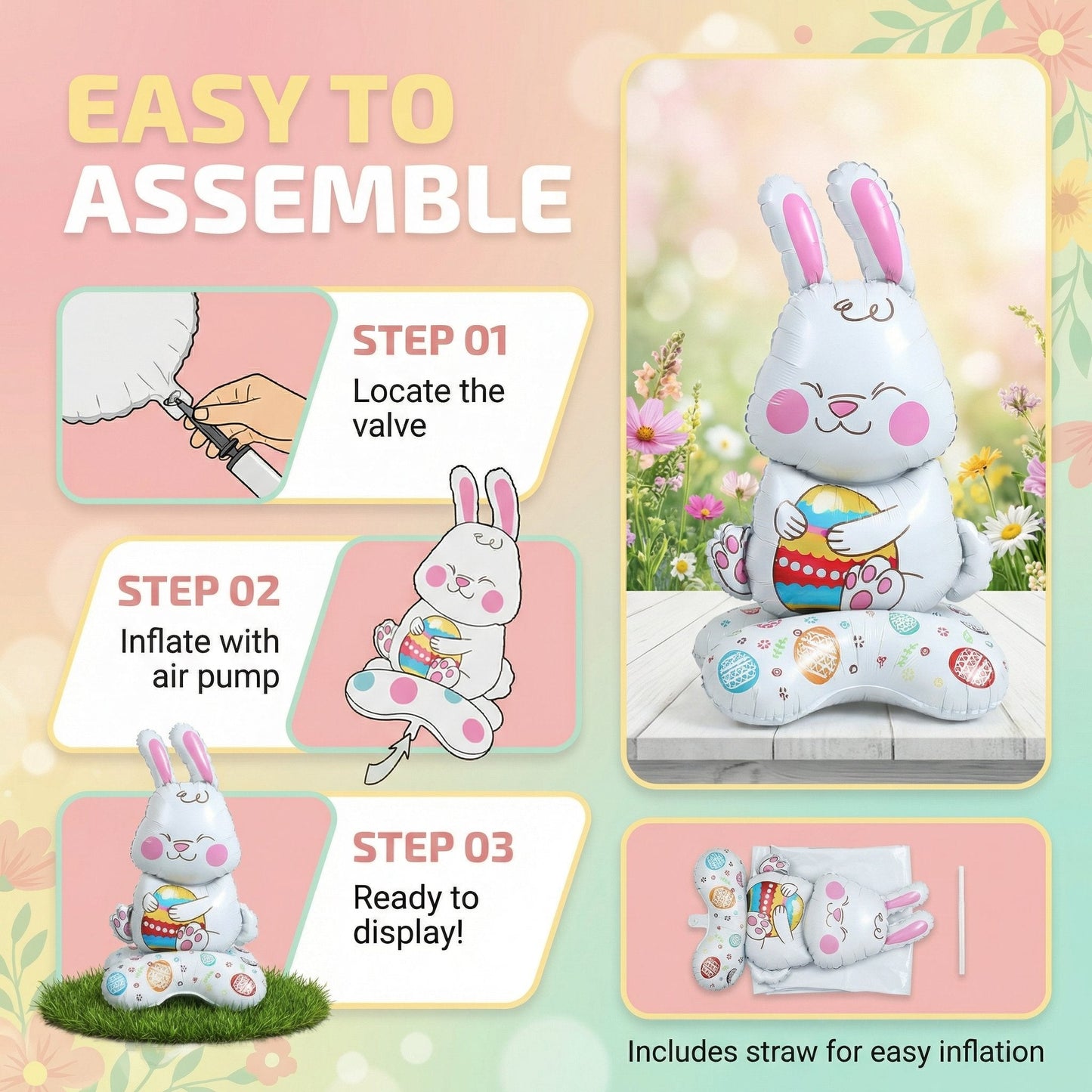 🎁 Oster-Frühbucher-Sale : €9.99!!🐰 Riesen 3D-Steh-Hase-Ballon – selbststehend für festliche Stimmung