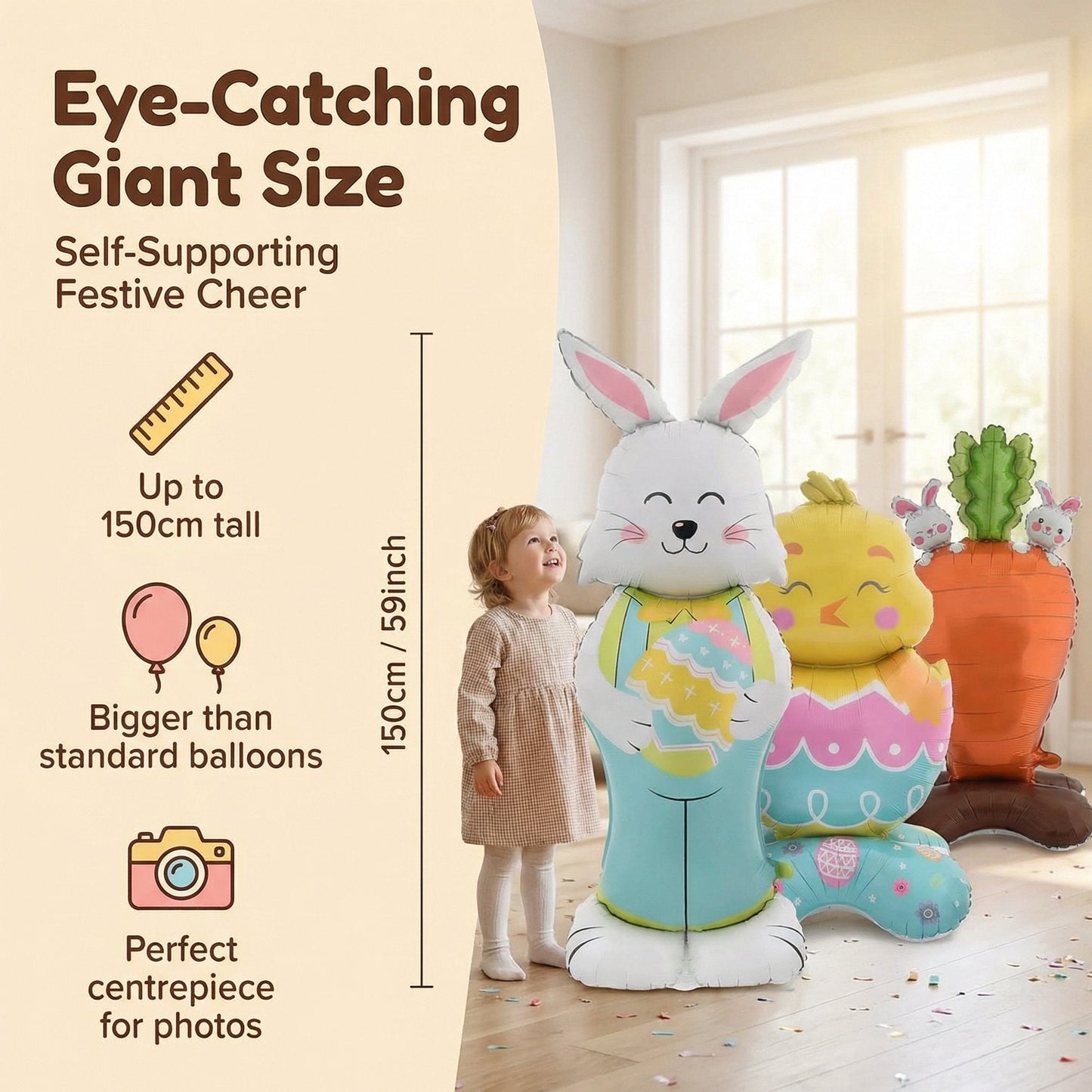 🎁 Oster-Frühbucher-Sale : €9.99!!🐰 Riesen 3D-Steh-Hase-Ballon – selbststehend für festliche Stimmung