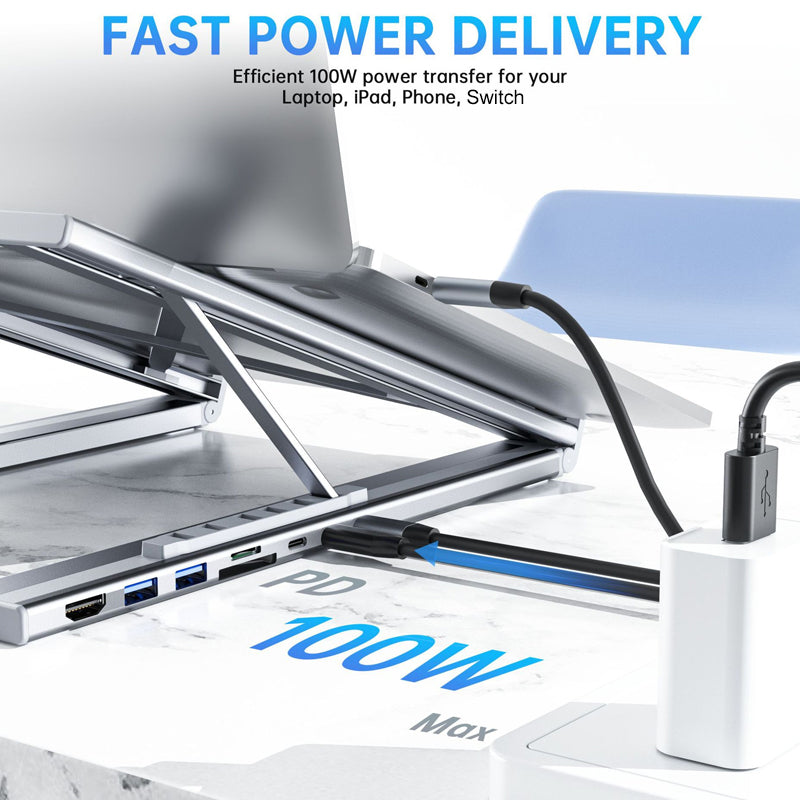 ⚡🚀 2-in-1 USB-C Dockingstation & Laptopständer – 8 Ports, 4K HDMI & höhenverstellbar 🔥💻 Für ergonomisches Arbeiten & maximales Homeoffice-Setup