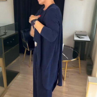 Elegantes 3-teiliges Set: Langer Cardigan, Oberteil und Hose