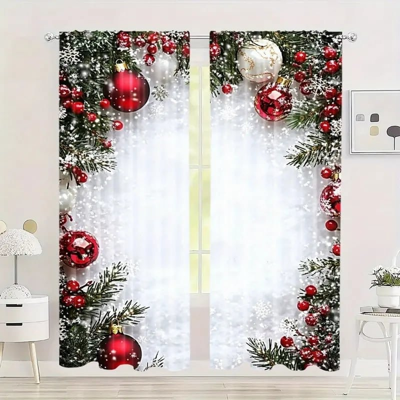 🎅Weihnachtsangebot – 50 % Rabatt🎄Weihnachtliche Fenstergardinen, 2-teiliges Set für Ihre Heimdekoration