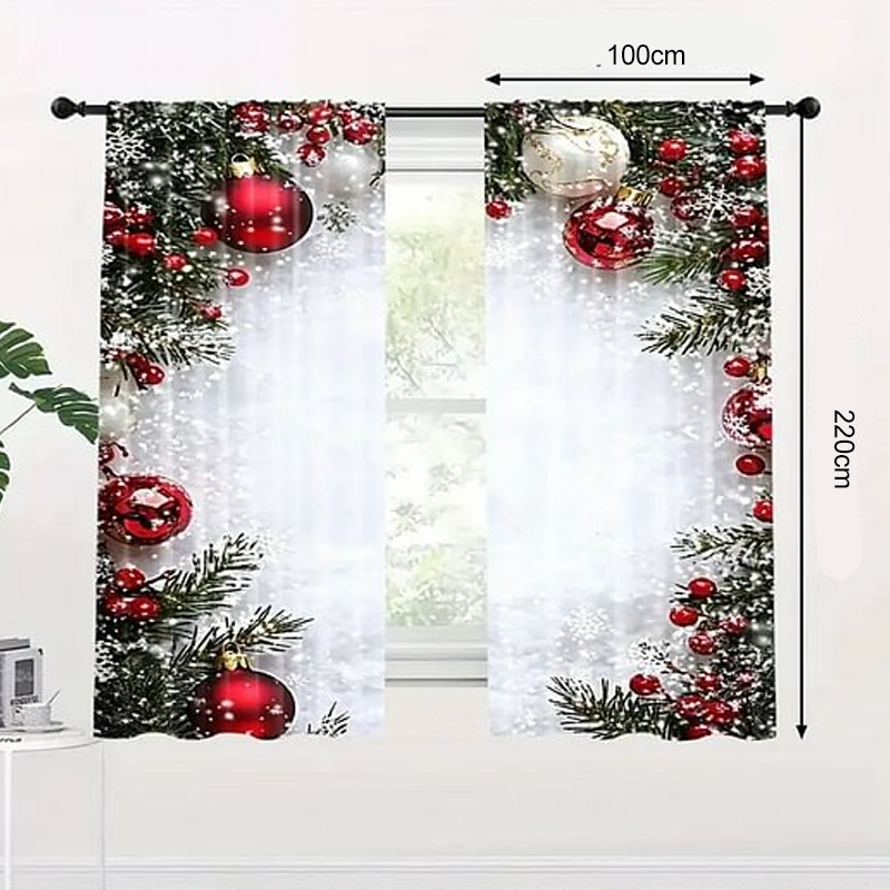 🎅Weihnachtsangebot – 50 % Rabatt🎄Weihnachtliche Fenstergardinen, 2-teiliges Set für Ihre Heimdekoration