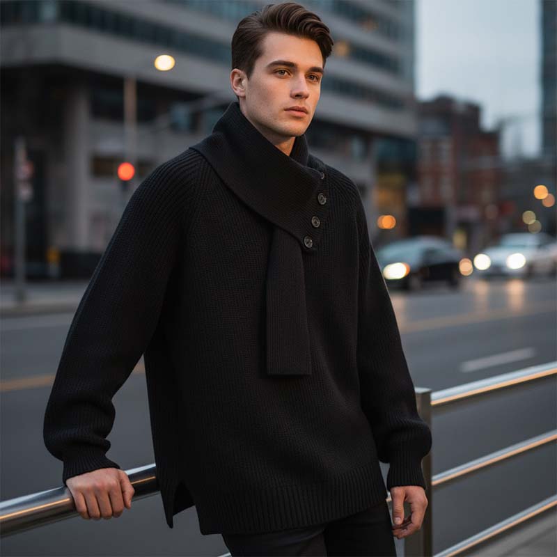 🎅 Festliche Vorratssale🧣Unisex-Rippenpullover mit abnehmbarem Loop-Schal🎁