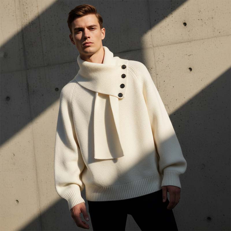 🎅 Festliche Vorratssale🧣Unisex-Rippenpullover mit abnehmbarem Loop-Schal🎁