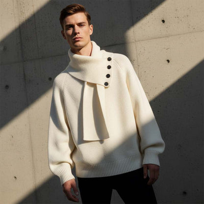 🎅 Festliche Vorratssale🧣Unisex-Rippenpullover mit abnehmbarem Loop-Schal🎁