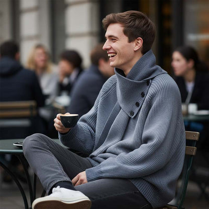 🎅 Festliche Vorratssale🧣Unisex-Rippenpullover mit abnehmbarem Loop-Schal🎁
