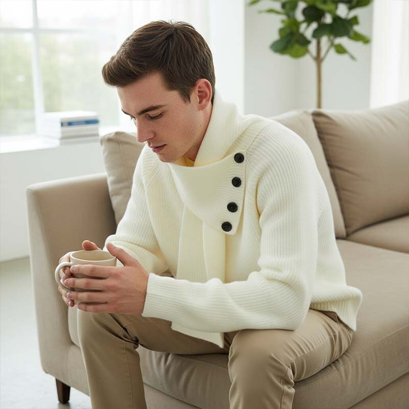 🎅 Festliche Vorratssale🧣Unisex-Rippenpullover mit abnehmbarem Loop-Schal🎁