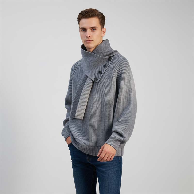 🎅 Festliche Vorratssale🧣Unisex-Rippenpullover mit abnehmbarem Loop-Schal🎁
