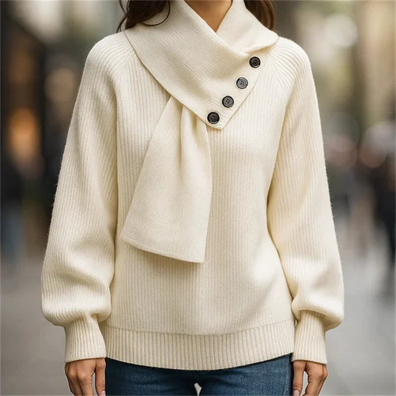 🎅 Festliche Vorratssale🧣Unisex-Rippenpullover mit abnehmbarem Loop-Schal🎁