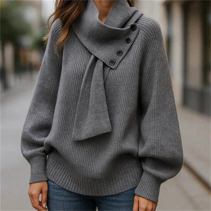 🎅 Festliche Vorratssale🧣Unisex-Rippenpullover mit abnehmbarem Loop-Schal🎁