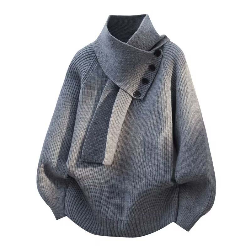 🎅 Festliche Vorratssale🧣Unisex-Rippenpullover mit abnehmbarem Loop-Schal🎁