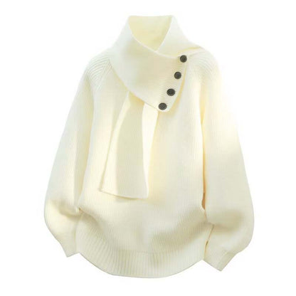 🎅 Festliche Vorratssale🧣Unisex-Rippenpullover mit abnehmbarem Loop-Schal🎁