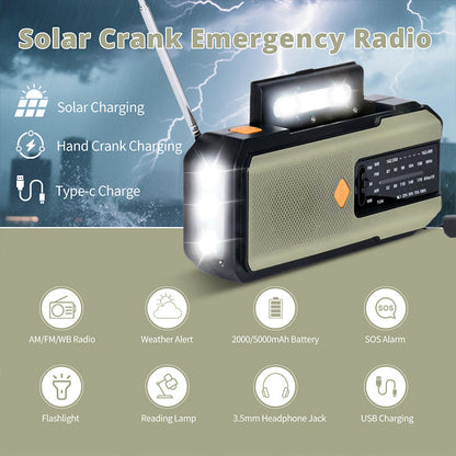 💎  💎 Radio Météo d’Urgence Multifonction – Solaire, Manivelle & Powerbank 2000 mAh avec Alarme SOS 🌞📻