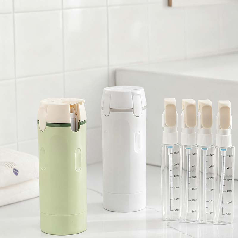 🧴  4-in-1 Reiseflasche – Universal, Auslaufsicher & Platzsparend 🧼