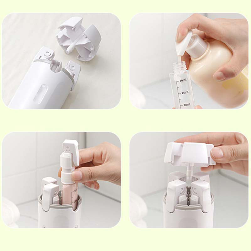 🧴  4-in-1 Reiseflasche – Universal, Auslaufsicher & Platzsparend 🧼